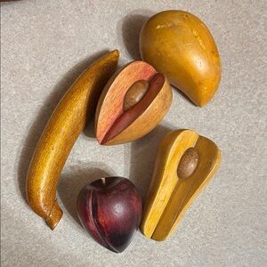 Artisan Wooden Fruit Set - Brown, Red, Yellow